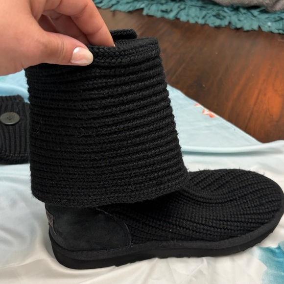 UGG Black Knit Button Mid-Calf Heeled Boots - Picture 5 of 10